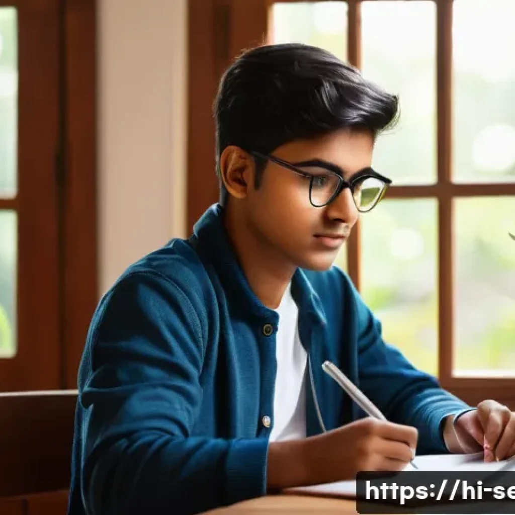 정보보안 필기 시험의 효율적인 학습 계획 - A focused young Indian student sitting at a wooden study desk in a bright, cozy room with natural su...