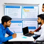 정보보안 실기 시험 대비 사례별 풀이 전략 - A detailed professional study environment showing a group of Indian students in their twenties, gath...