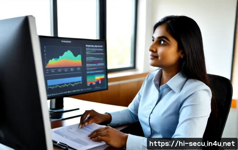 정보보안기사 취득 후 경력 개발 성공기 - Photorealistic career success scene of a confident Indian cybersecurity professional in their early ...